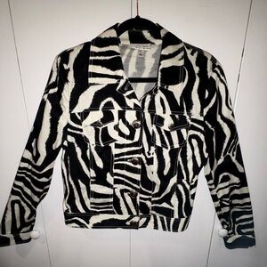 ST JOHN SPORT Stretch Cotton Cropped ZEBRA Print Button Down Jacket Size Small